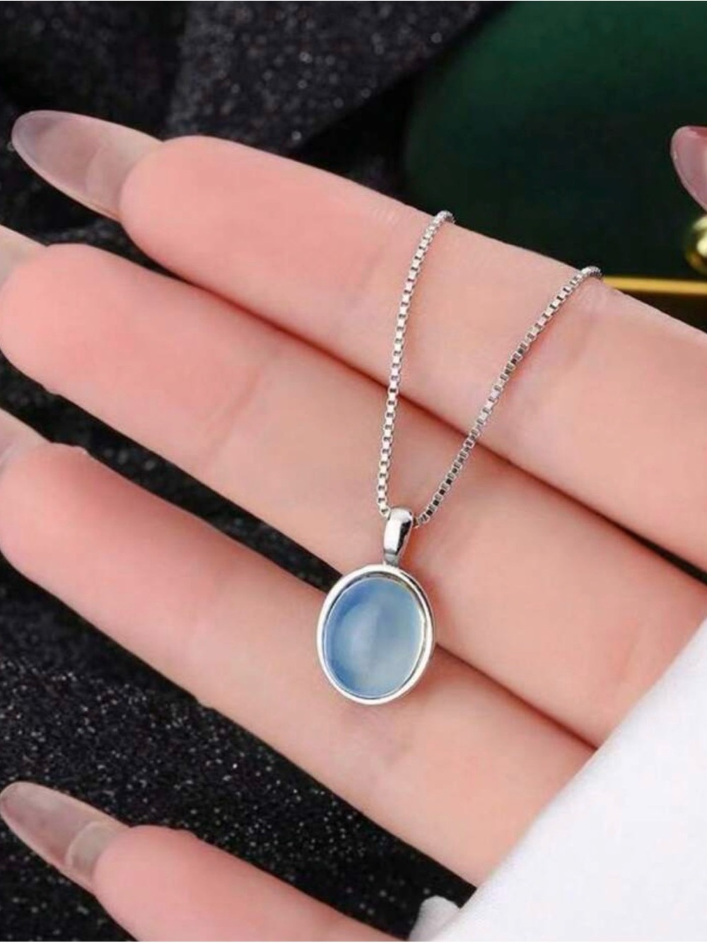 Beginning Boutique Silver Necklace with Light Blue Oval Pendant